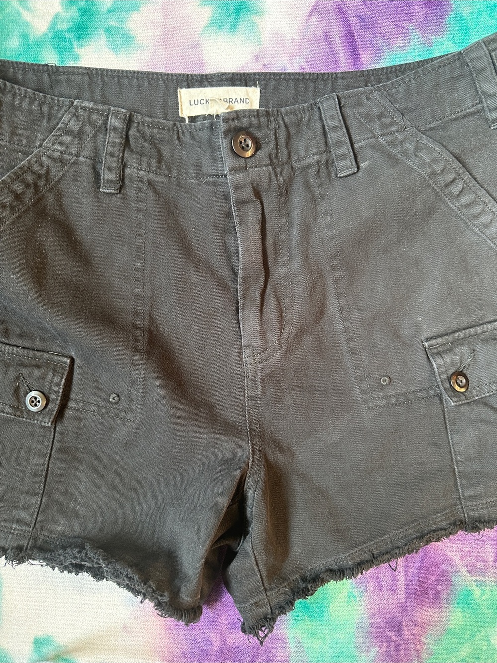 Lucky Brand Black Frayed Hem Utility Jean Shorts